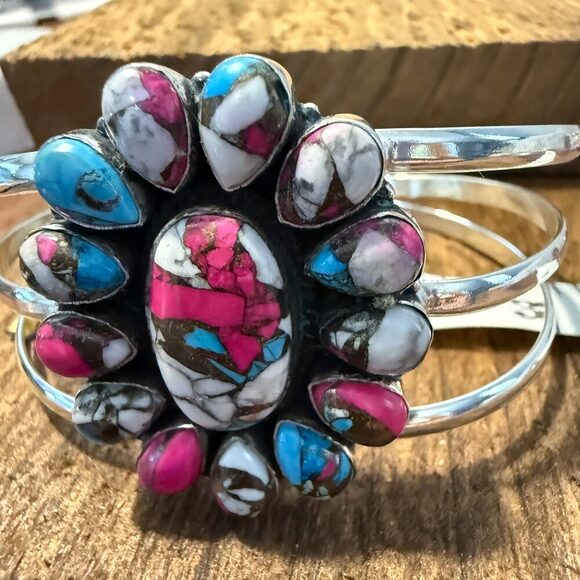Silver Elegant Sweaters - Cotton Candy Turquoise Dahlia Stone Sterling Silver Cuff